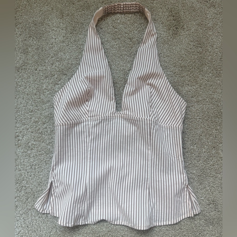 Pink and brown striped halter top.